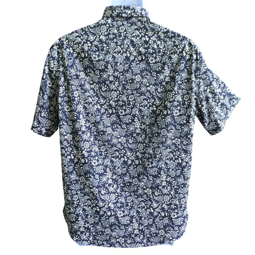 Untuckit USA Floral Shirt Short Sleeve Button Front Palermo Reg Fit Navy Medium